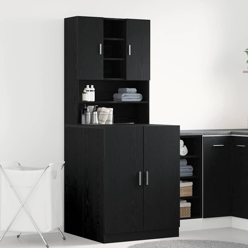 Vaskemaskineskab 2 pcs Sort eg 70,5 x 71,5 x 181,5 cm