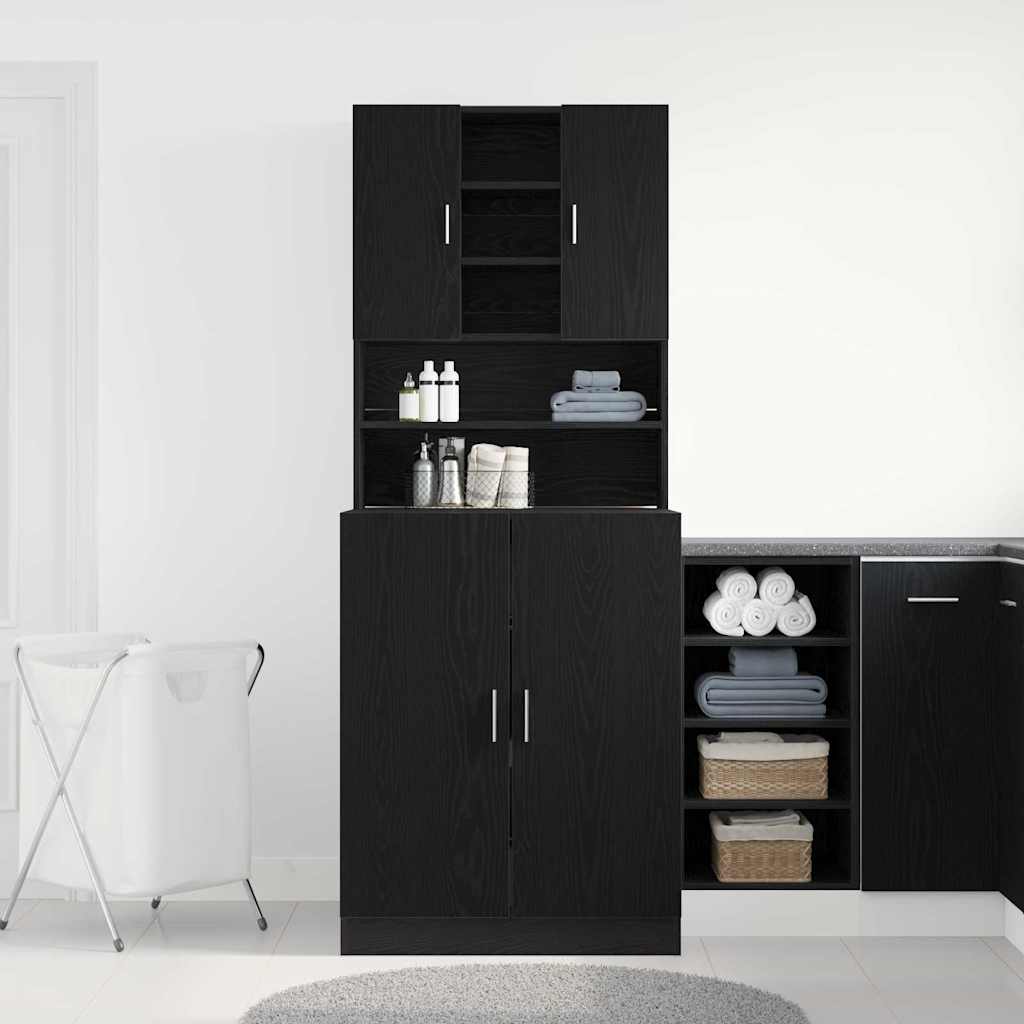 Vaskemaskineskab 2 pcs Sort eg 70,5 x 71,5 x 181,5 cm