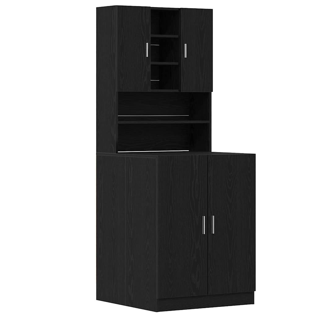 Vaskemaskineskab 2 pcs Sort eg 70,5 x 71,5 x 181,5 cm