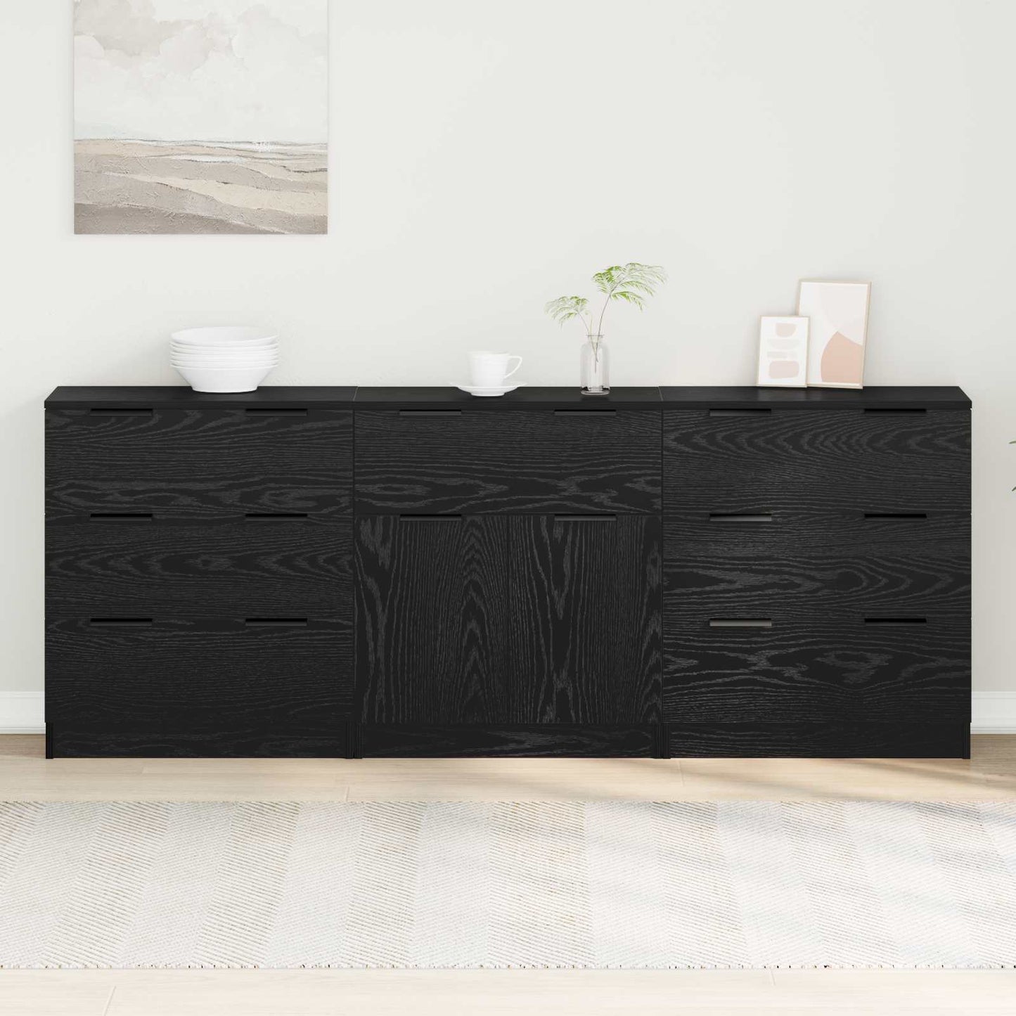 Sideboard 3 pcs Sort eg 181 x 30 x 70 cm Konstrueret træ