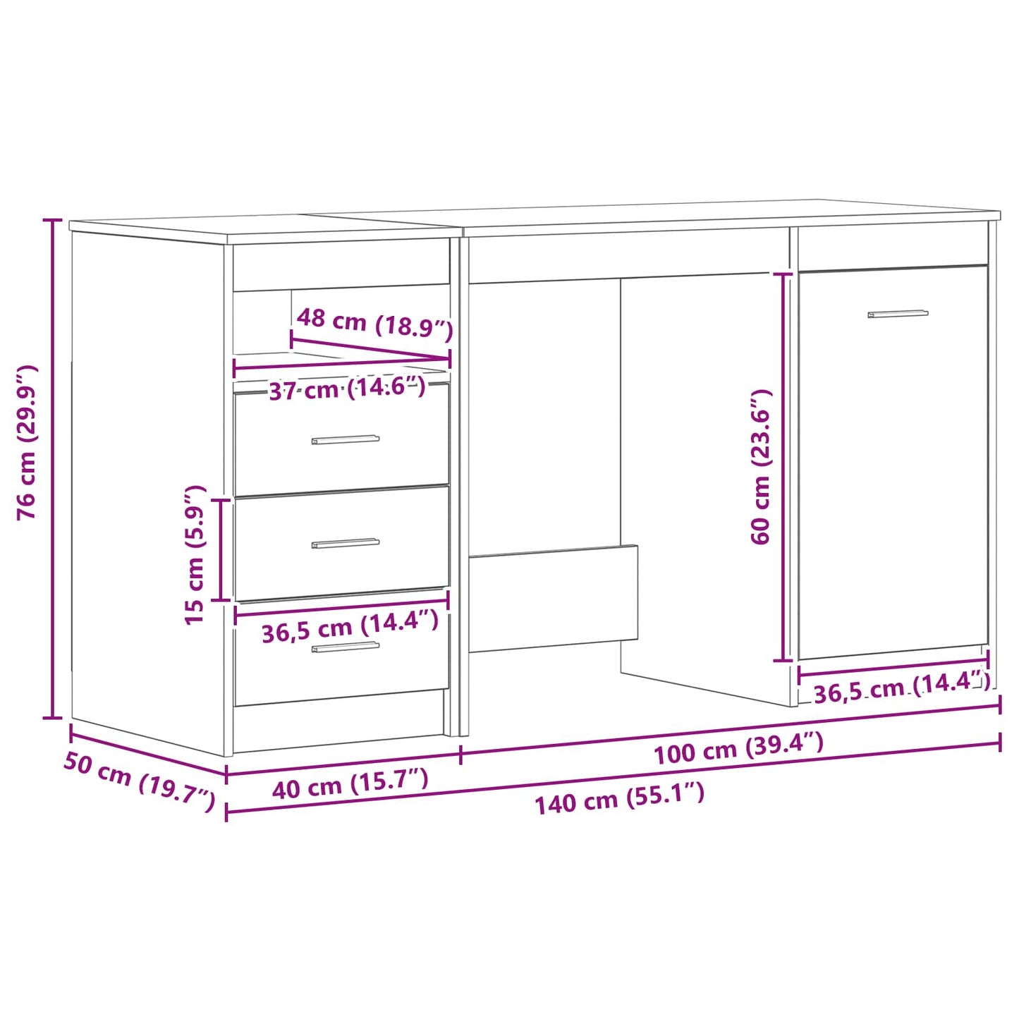 Bord med skuffe 2 pcs Sort eg 140 x 50 x 76 cm Konstrueret træ