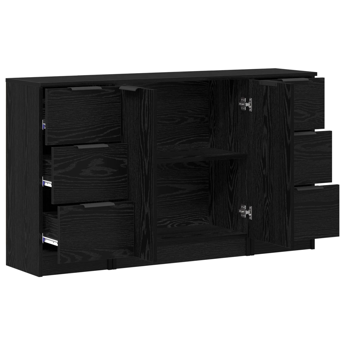 Sideboard med skuffe 3 pcs Sort eg Konstrueret træ