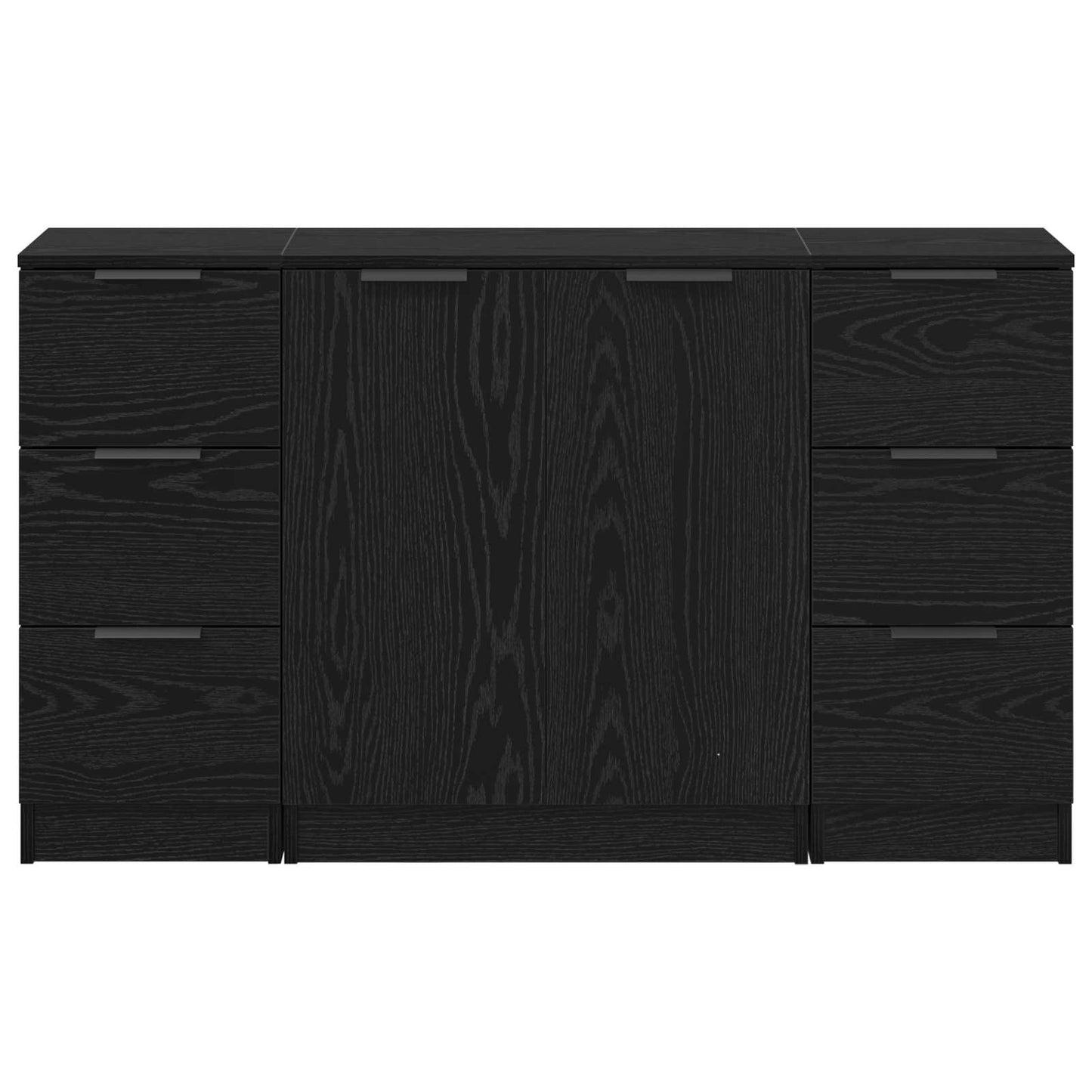 Sideboard med skuffe 3 pcs Sort eg Konstrueret træ
