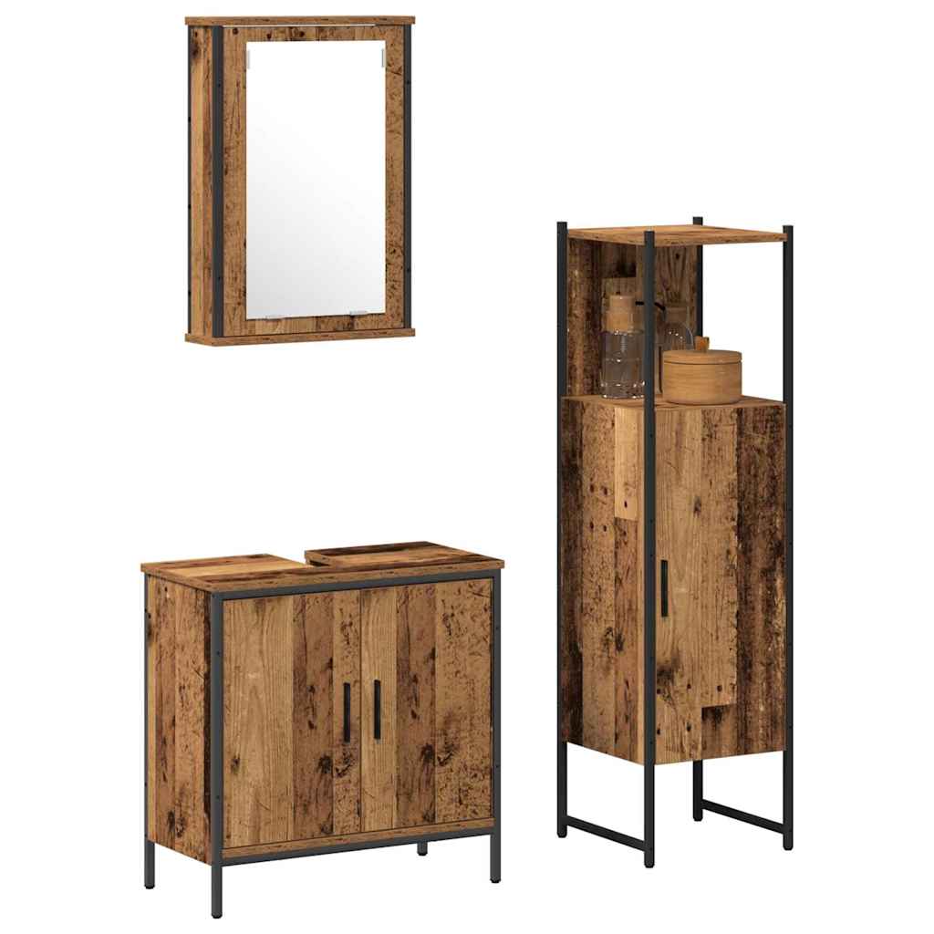 Badeværelsesmøbel sæt med dør 3 pcs Brun 33 x 33 x 120,5 cm