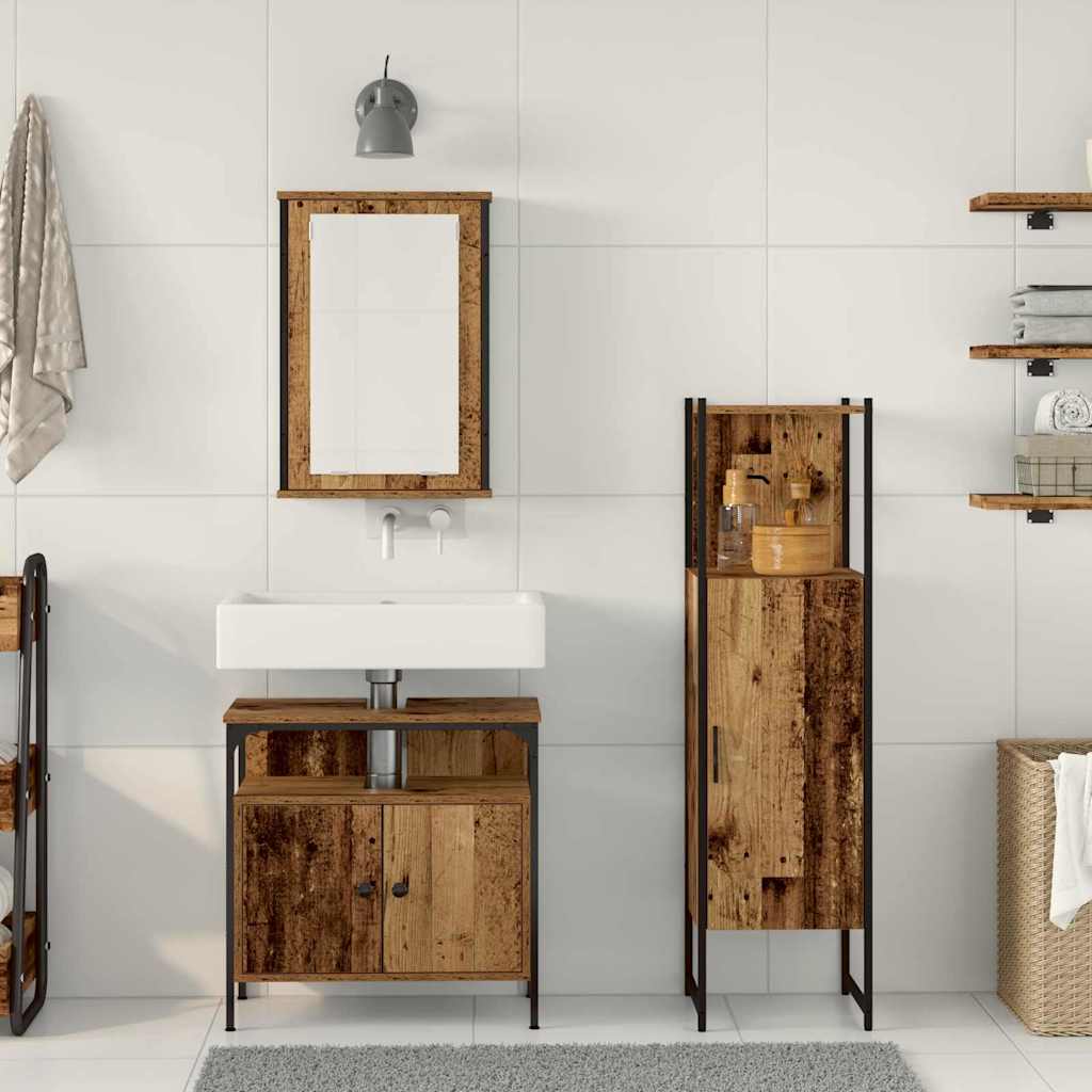 Badeværelsesmøbel sæt med dør 3 pcs Brun 33 x 33 x 120,5 cm