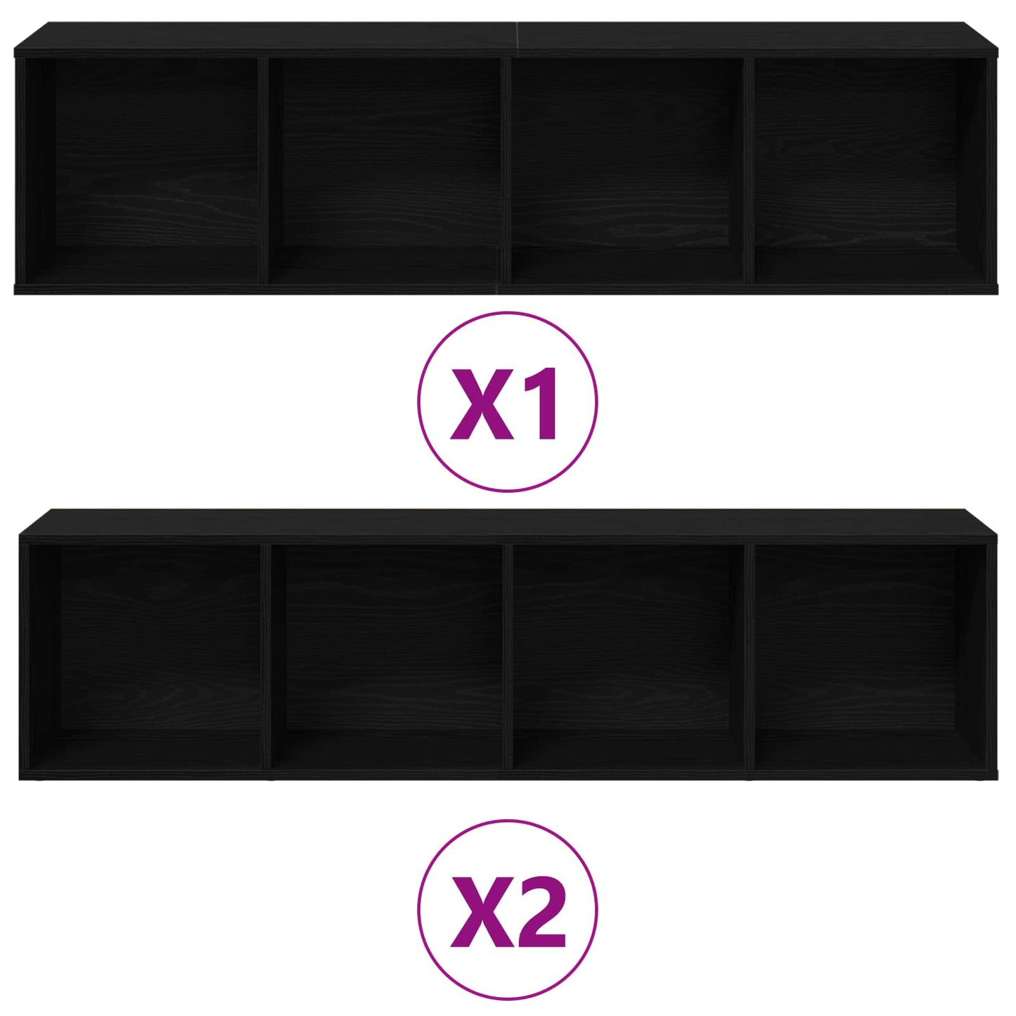 Bogreol 3 pcs Sort eg 36 x 30 x 143 cm Konstrueret træ