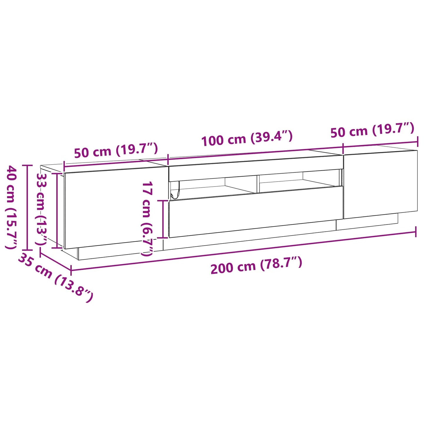 TV-møbelsæt 2 pcs Sort 200 x 35 x 40 cm Konstrueret træ