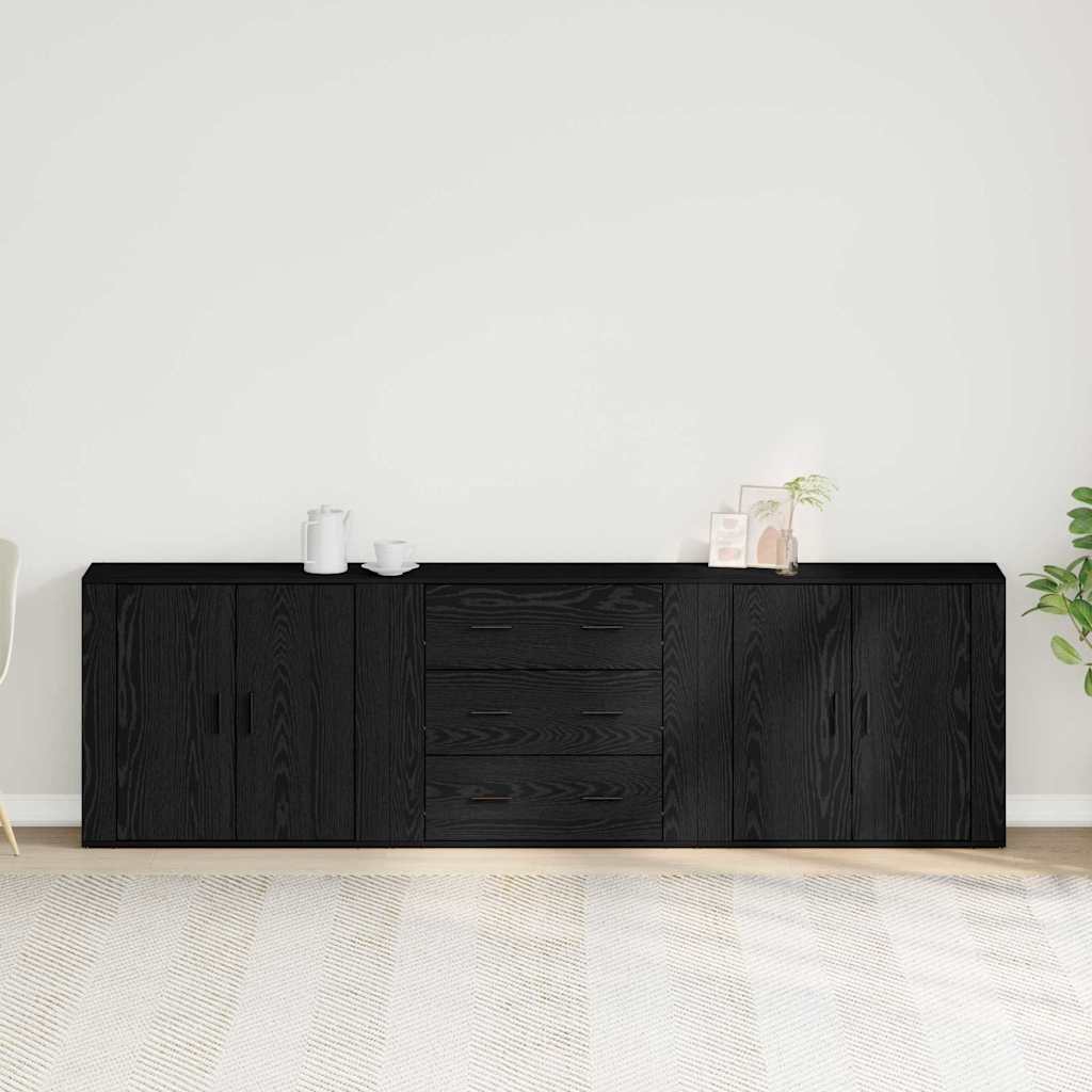 Sideboard med skuffe Sort eg 240 x 33 x 70 cm Konstrueret træ