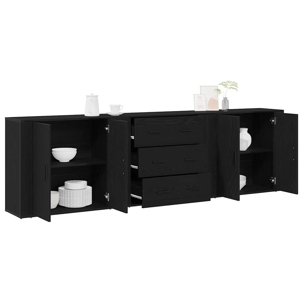 Sideboard med skuffe Sort eg 240 x 33 x 70 cm Konstrueret træ