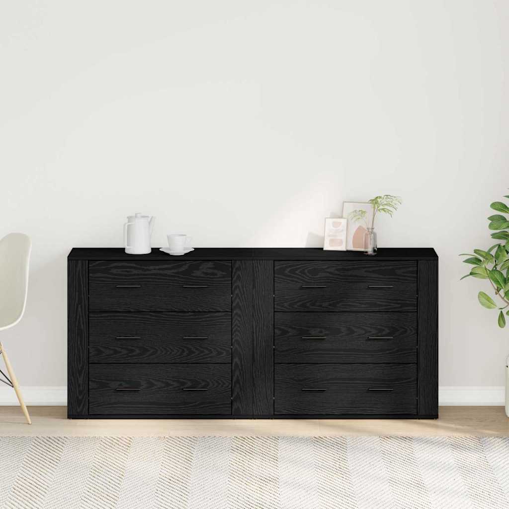 Sideboard med skuffe Sort eg 160 x 33 x 70 cm Konstrueret træ