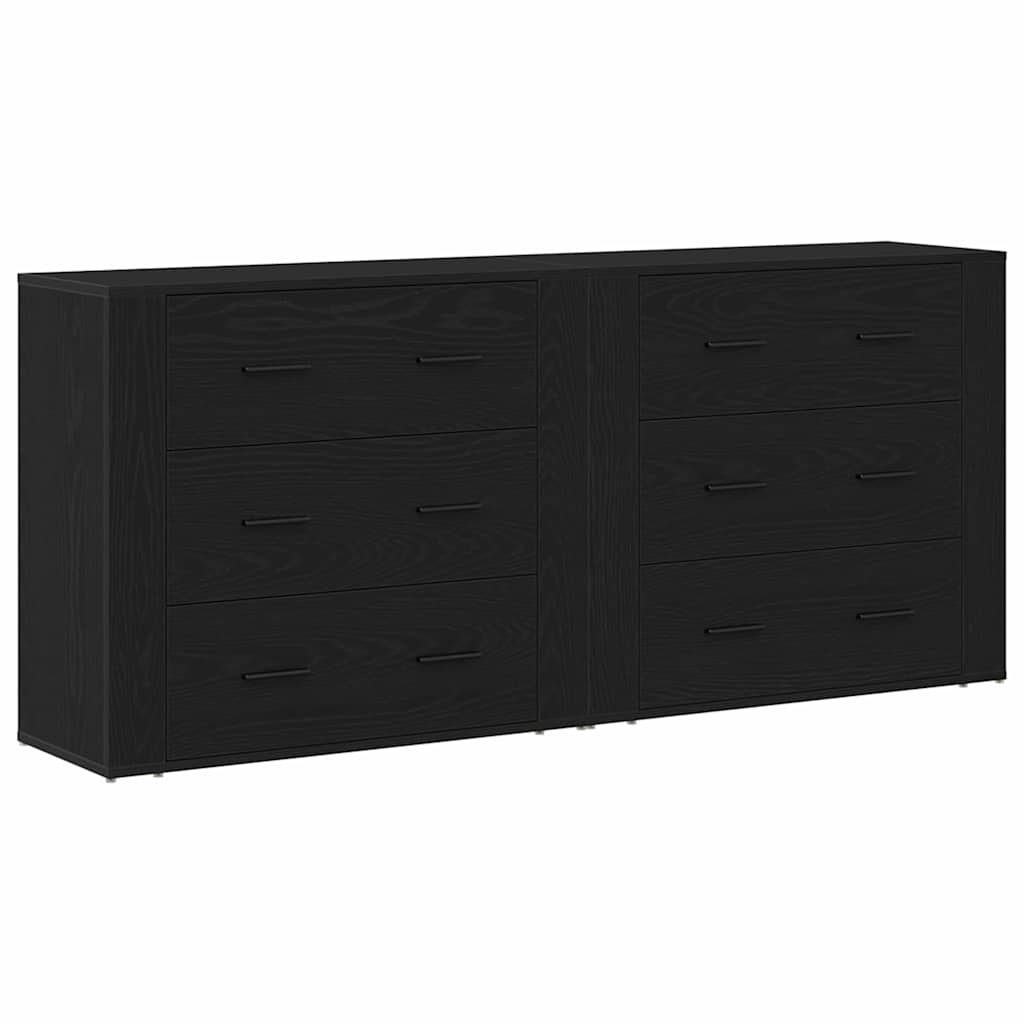 Sideboard med skuffe Sort eg 160 x 33 x 70 cm Konstrueret træ