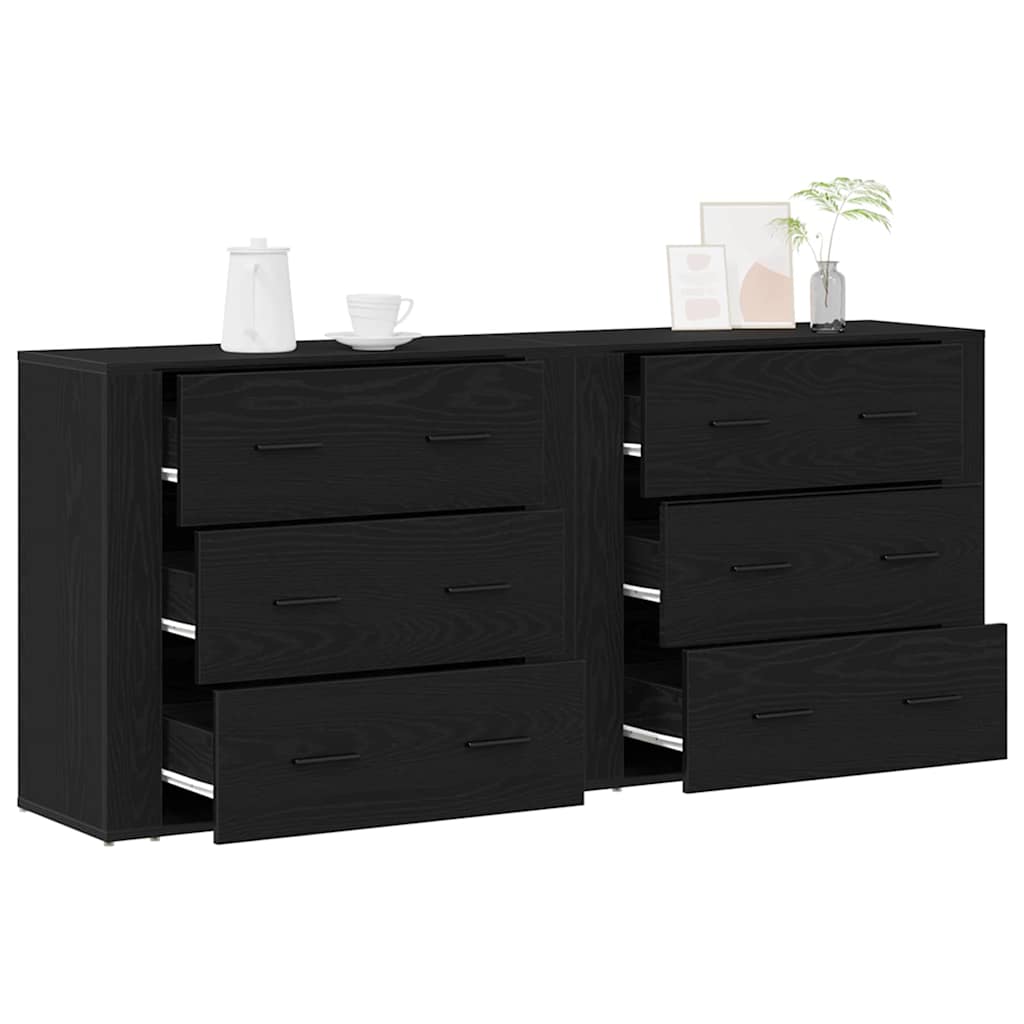 Sideboard med skuffe Sort eg 160 x 33 x 70 cm Konstrueret træ