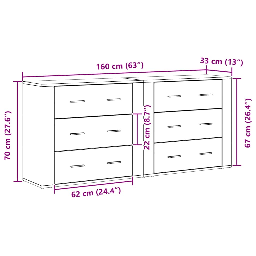 Sideboard med skuffe Sort eg 160 x 33 x 70 cm Konstrueret træ