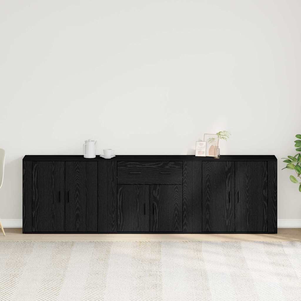 Sideboard med skuffe Sort eg 240 x 33 x 70 cm Konstrueret træ