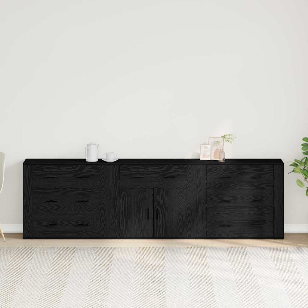 Sideboard med skuffe Sort eg 240 x 33 x 70 cm Konstrueret træ