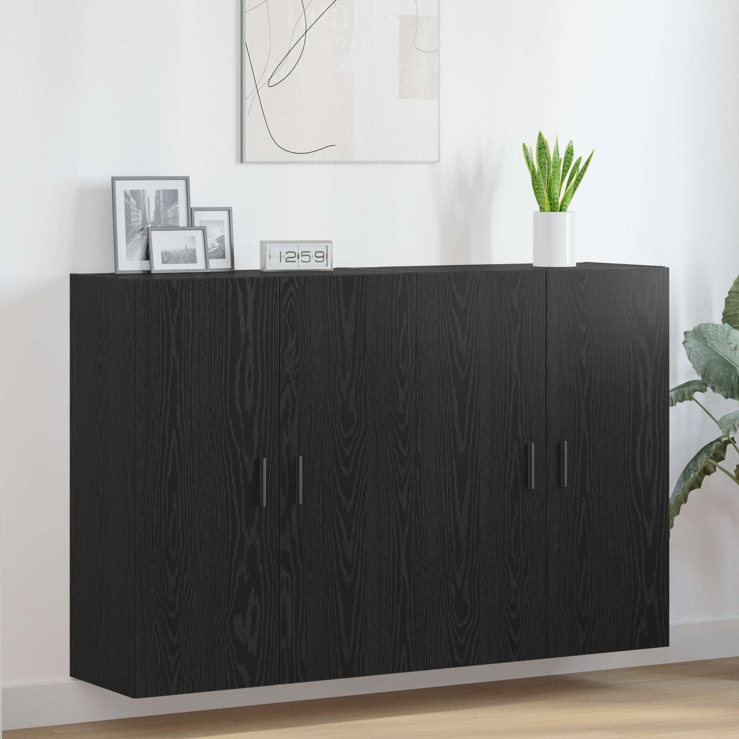 Vægmonteret skab 2 stk. Sort eg 69,5 x 34 x 90 cm