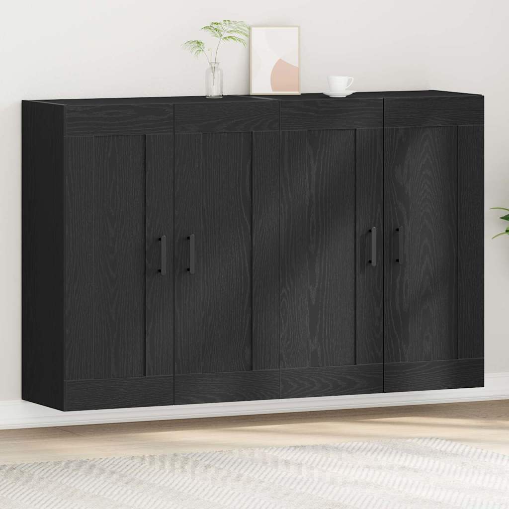 Væghængt skab 2 pcs Sort eg 69,5 x 34 x 90 cm Konstrueret træ