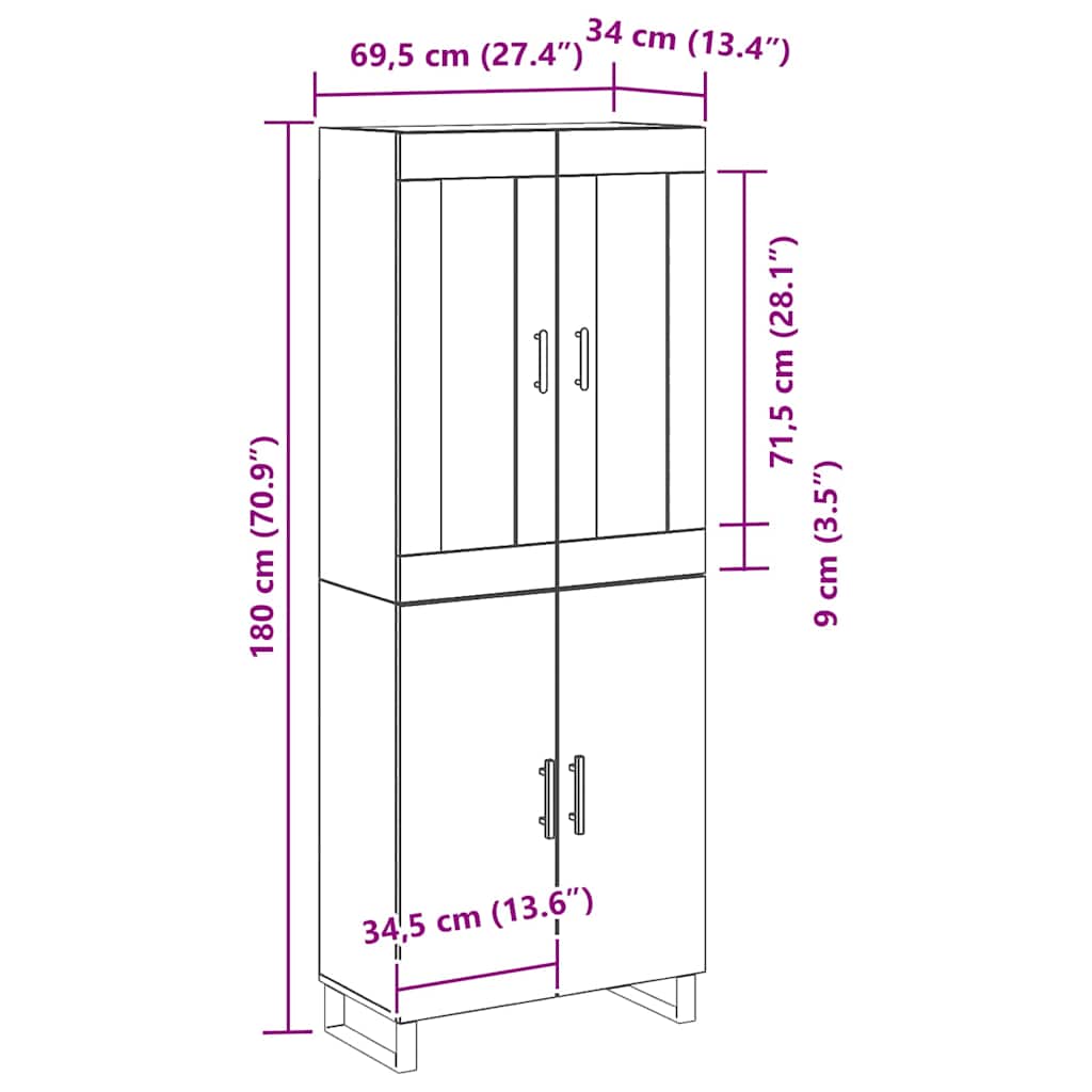 Highboard Sort eg 69,5 x 34 x 180 cm Konstrueret træ