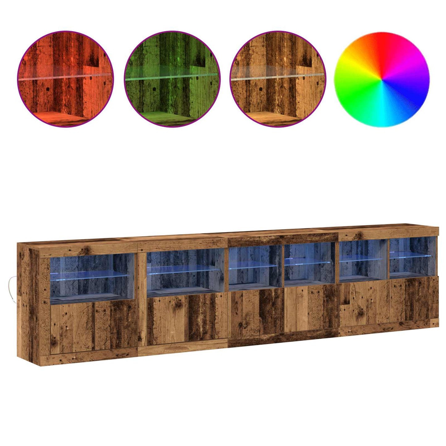 LED Sideboard Gammelt træ 283 x 37 x 67 cm Konstrueret træ