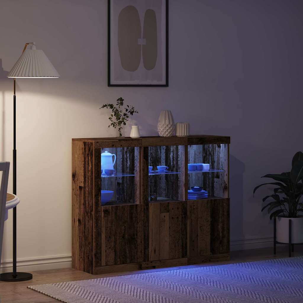 LED Sideboard 3 pcs Gammelt træ 123 x 37 x 100 cm