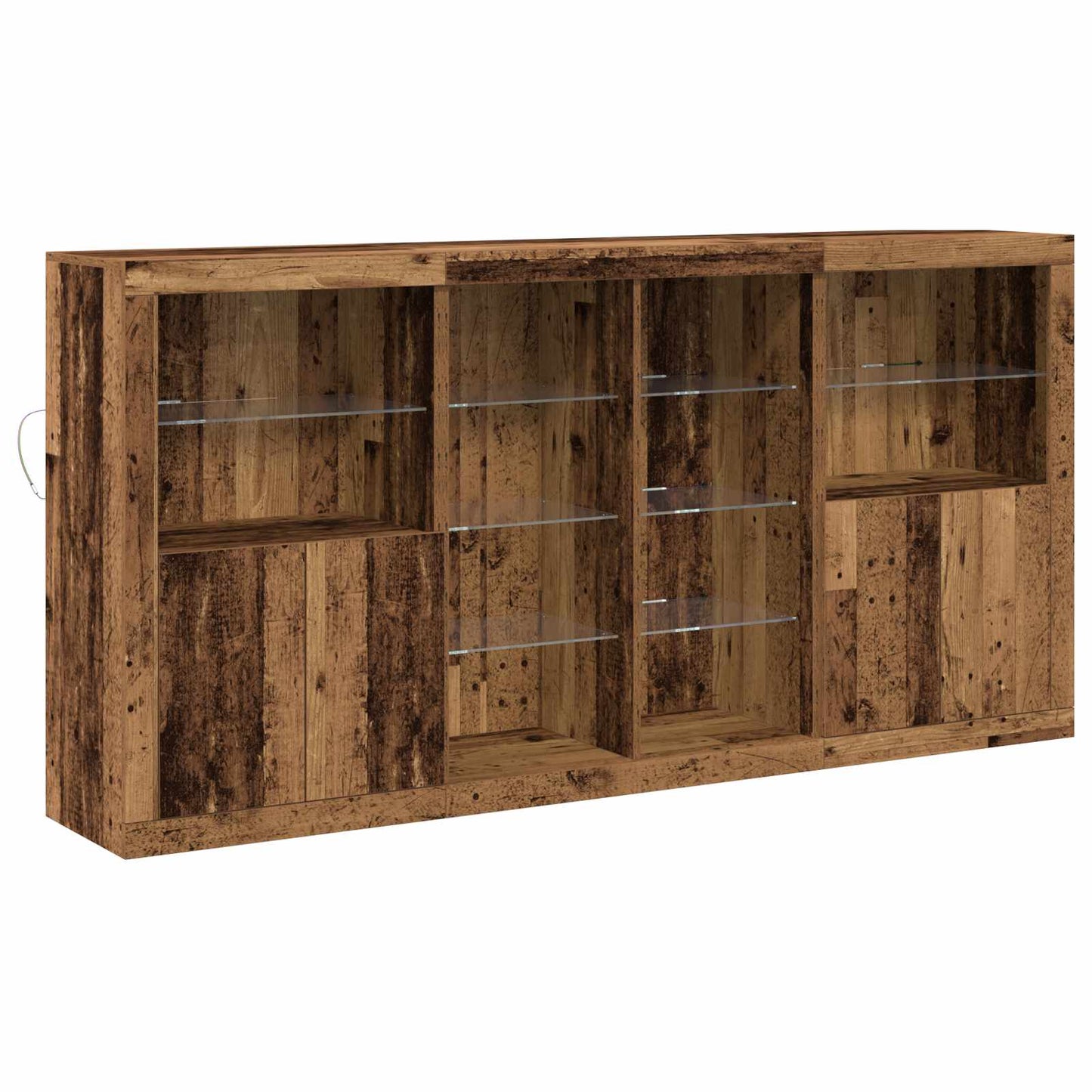 LED Sideboard 3 pcs Gammelt træ 202 x 37 x 100 cm
