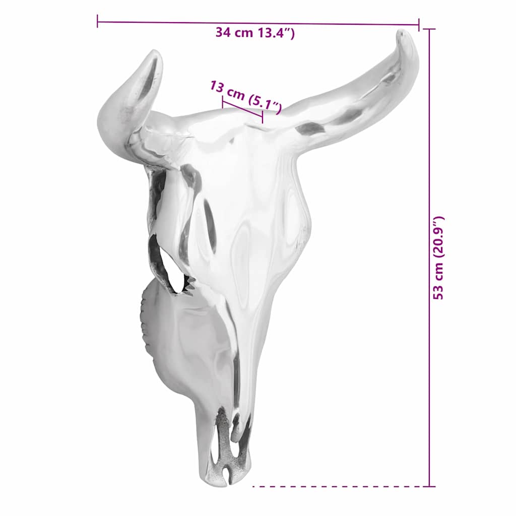 Bull kranium Sølv 34 x 13 x 53 cm Aluminium