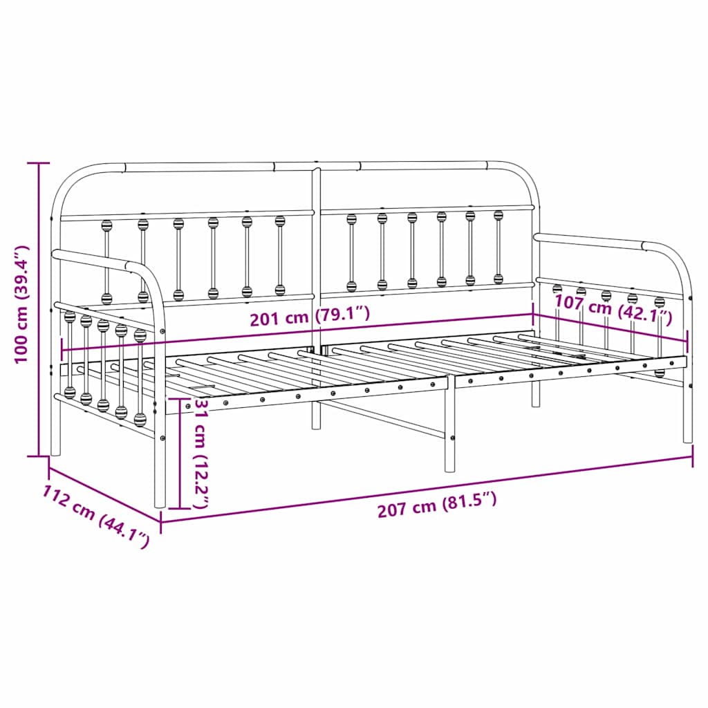 Dagsengramme Hvid 107 x 203 cm Pulverlakeret stål