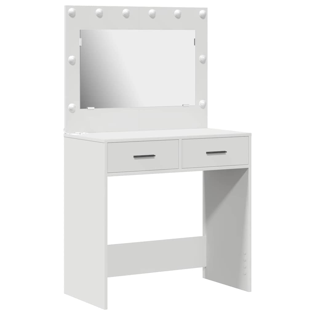 Klædeskab med spejllys Hvid 78,5 x 41 x 135 cm Konstrueret træ
