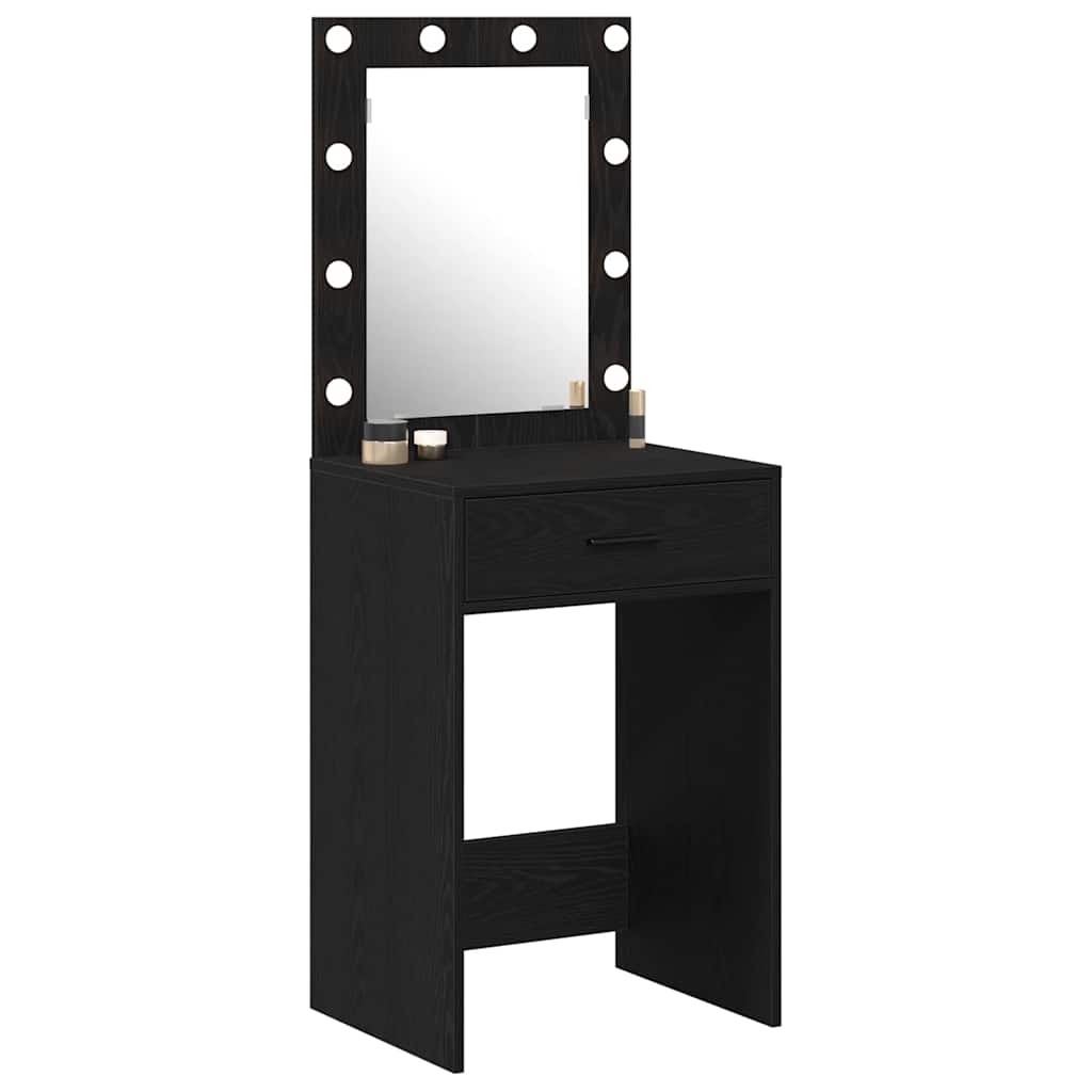 Klædeskab med spejllys Sort eg 50 x 41 x 135 cm Konstrueret træ