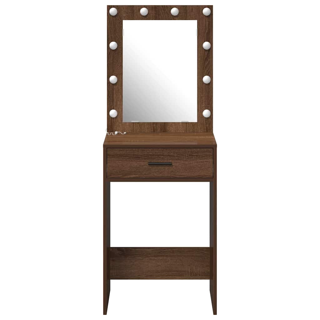Klædeskab med spejllys Brun eg 50 x 41 x 135 cm Konstrueret træ