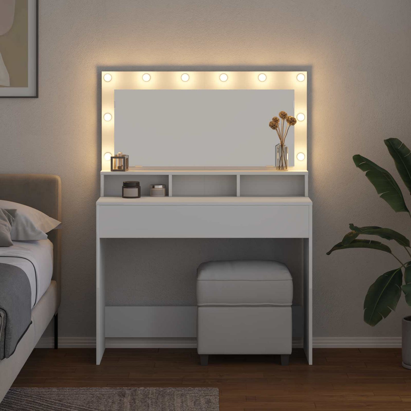 Klædeskab med spejllys Hvid 100 x 41 x 135 cm Konstrueret træ