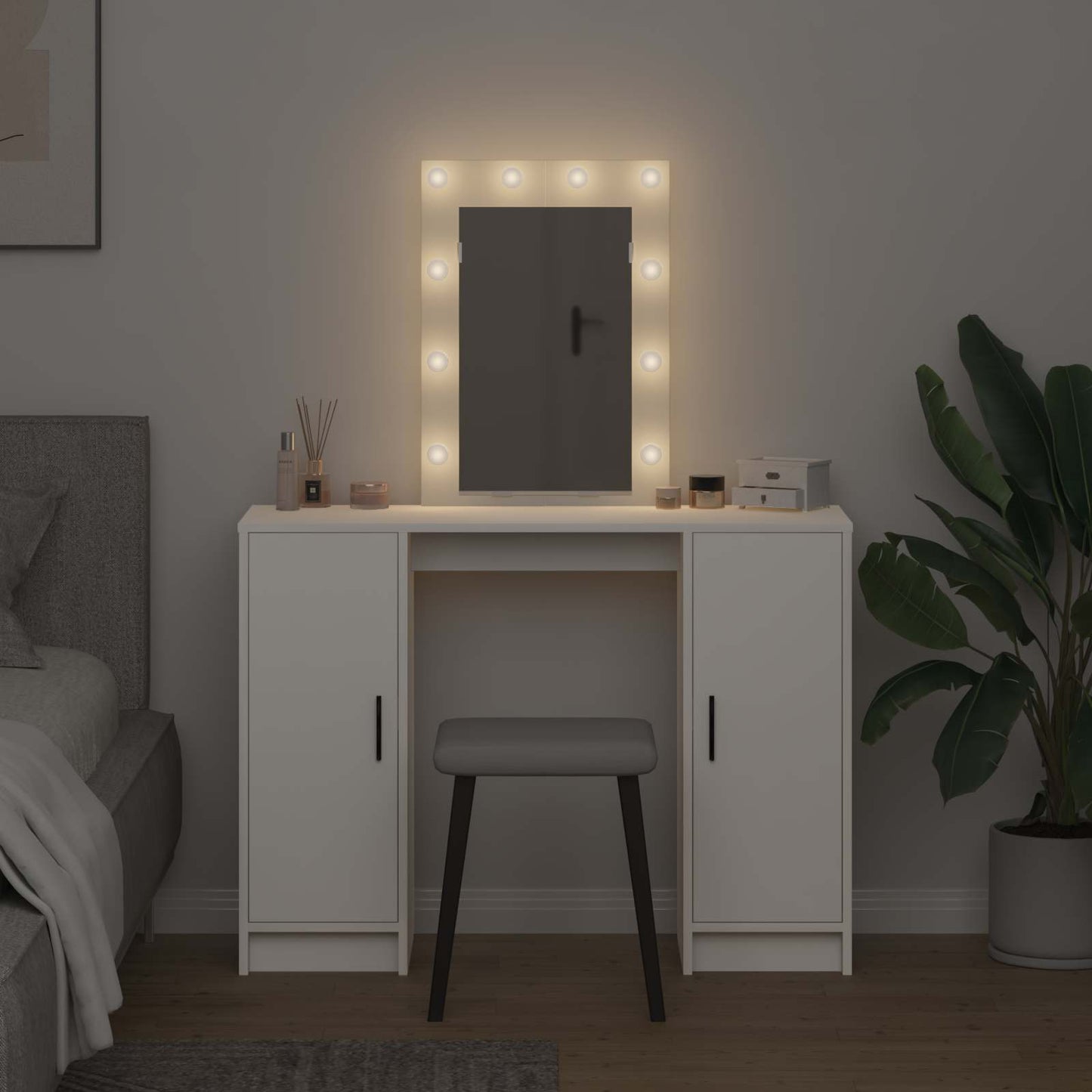 Klædeskab med spejllys Hvid 102 x 33 x 135 cm Konstrueret træ