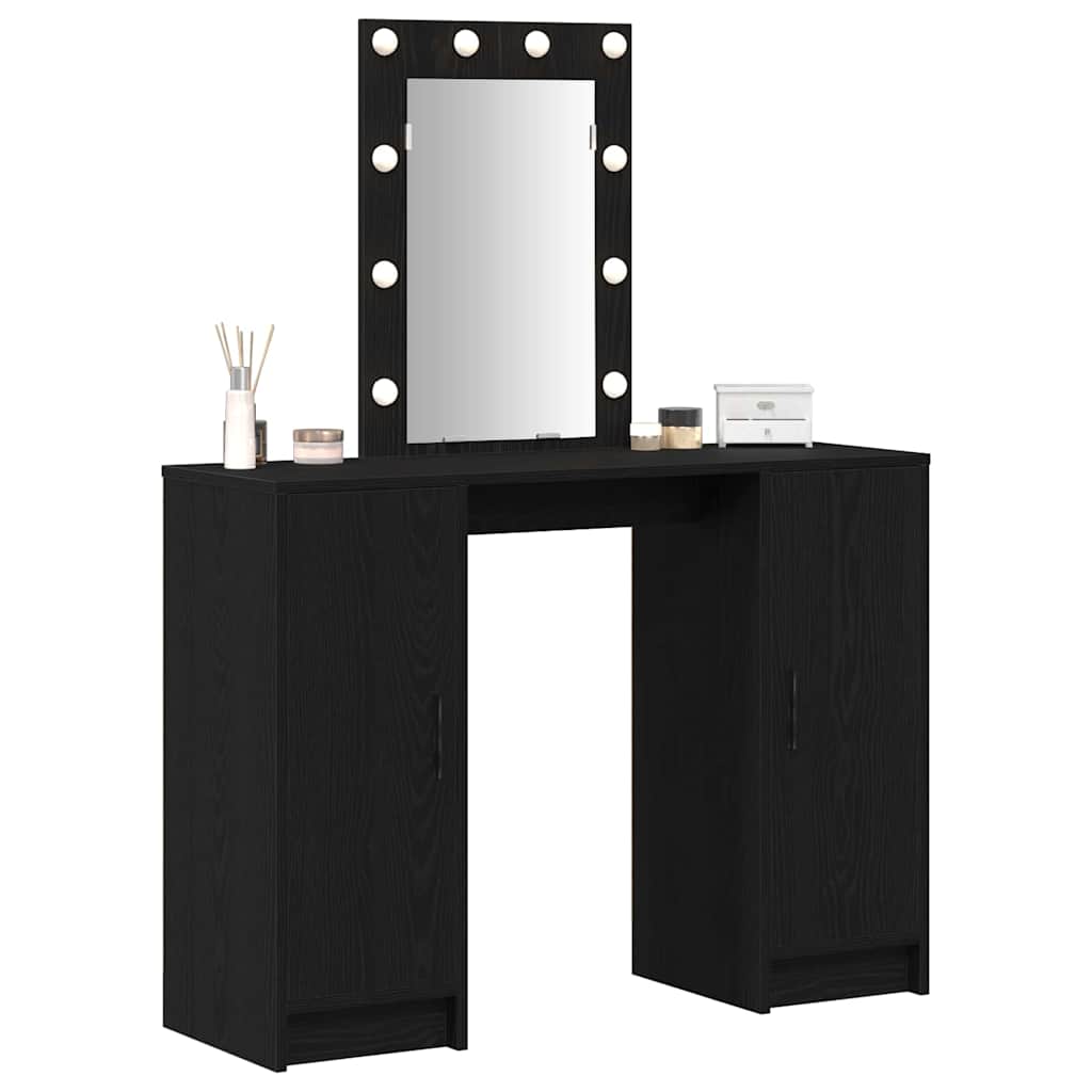 Klædeskab med spejllys Sort 102 x 33 x 135 cm Konstrueret træ