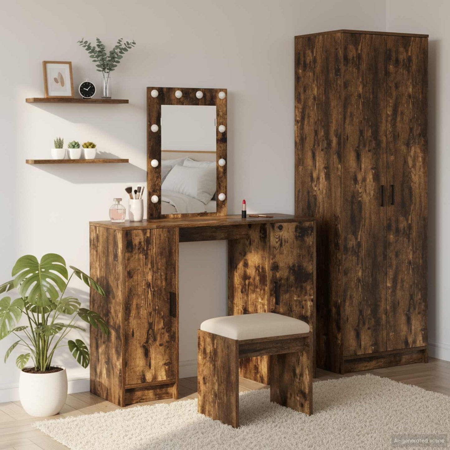 Klædeskab med spejllys Brun 102 x 33 x 135 cm Konstrueret træ