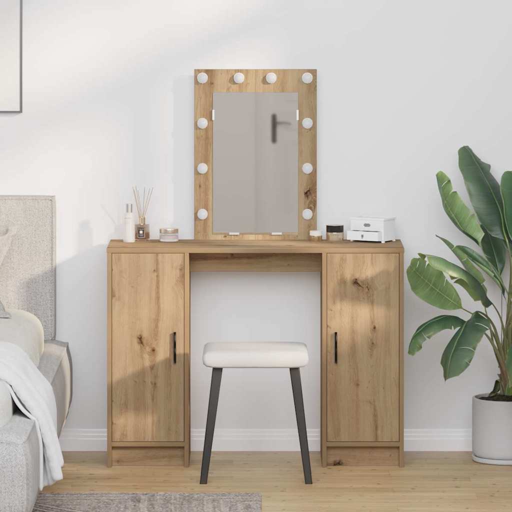 Klædeskab med spejllys Brun 102 x 33 x 135 cm Konstrueret træ