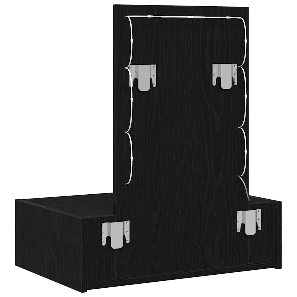 Klædeskab med spejllys Sort 60 x 40 x 70 cm Konstrueret træ
