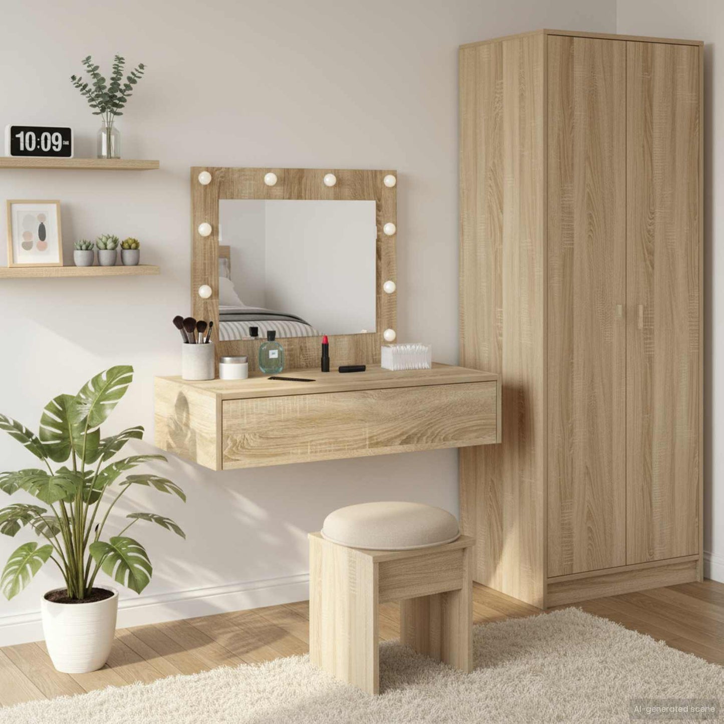Klædeskab med spejllys Brun 83 x 40 x 70 cm Konstrueret træ