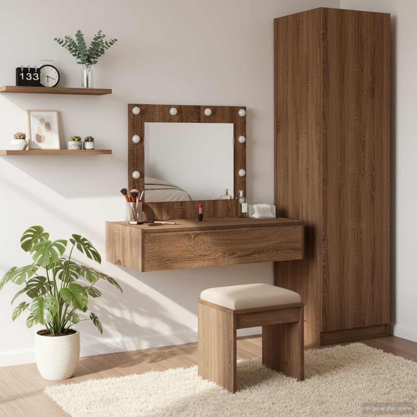 Klædeskab med spejllys Brun 83 x 40 x 70 cm Konstrueret træ