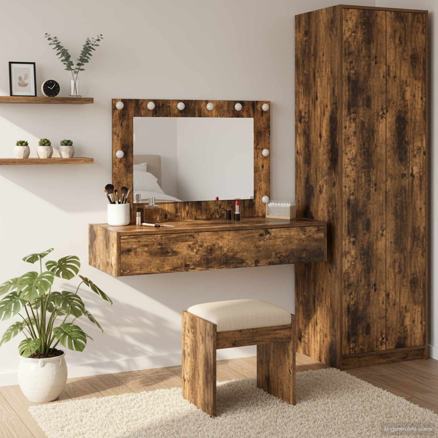 Klædeskab med spejllys Brun 100 x 40 x 70 cm Konstrueret træ