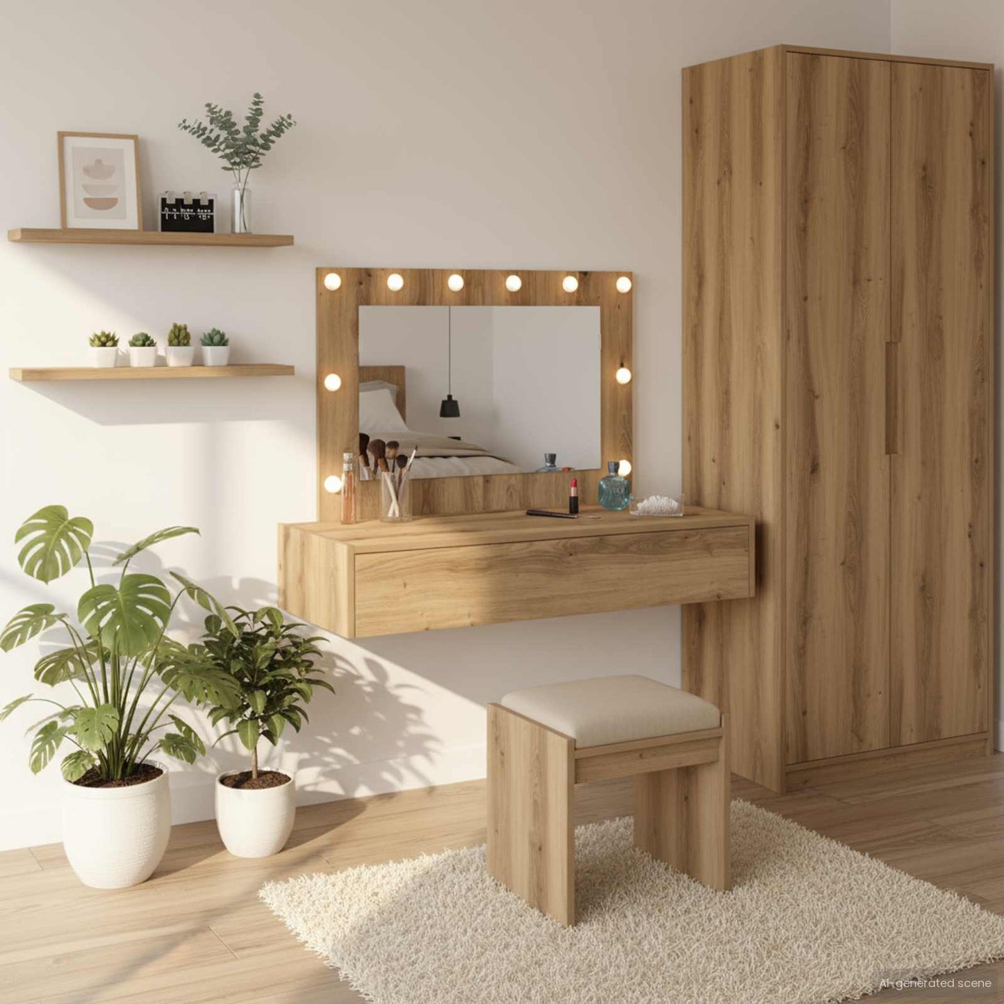 Klædeskab med spejllys Brun 100 x 40 x 70 cm Konstrueret træ