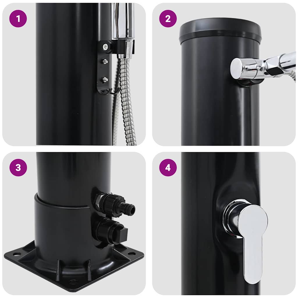 Udendørs Solbruser Sort 217 cm PVC og Aluminium