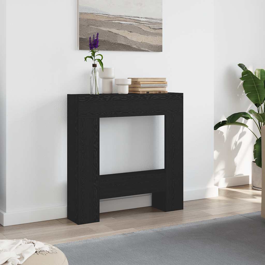 forsats til pejs 81x18x82 cm konstrueret træ sort egetræ billede