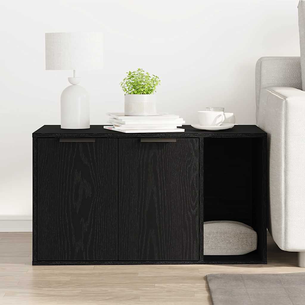 kattebakke sort egetræ 80x50x45 cm konstrueret træ