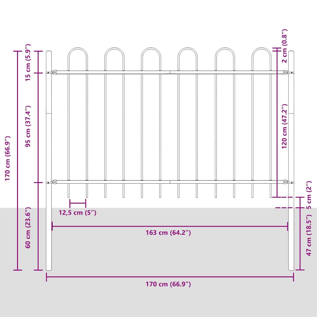 Havehegn BOXTEL 8 stk. 13,6 x 1,2 m Pulverlakeret stål Grå