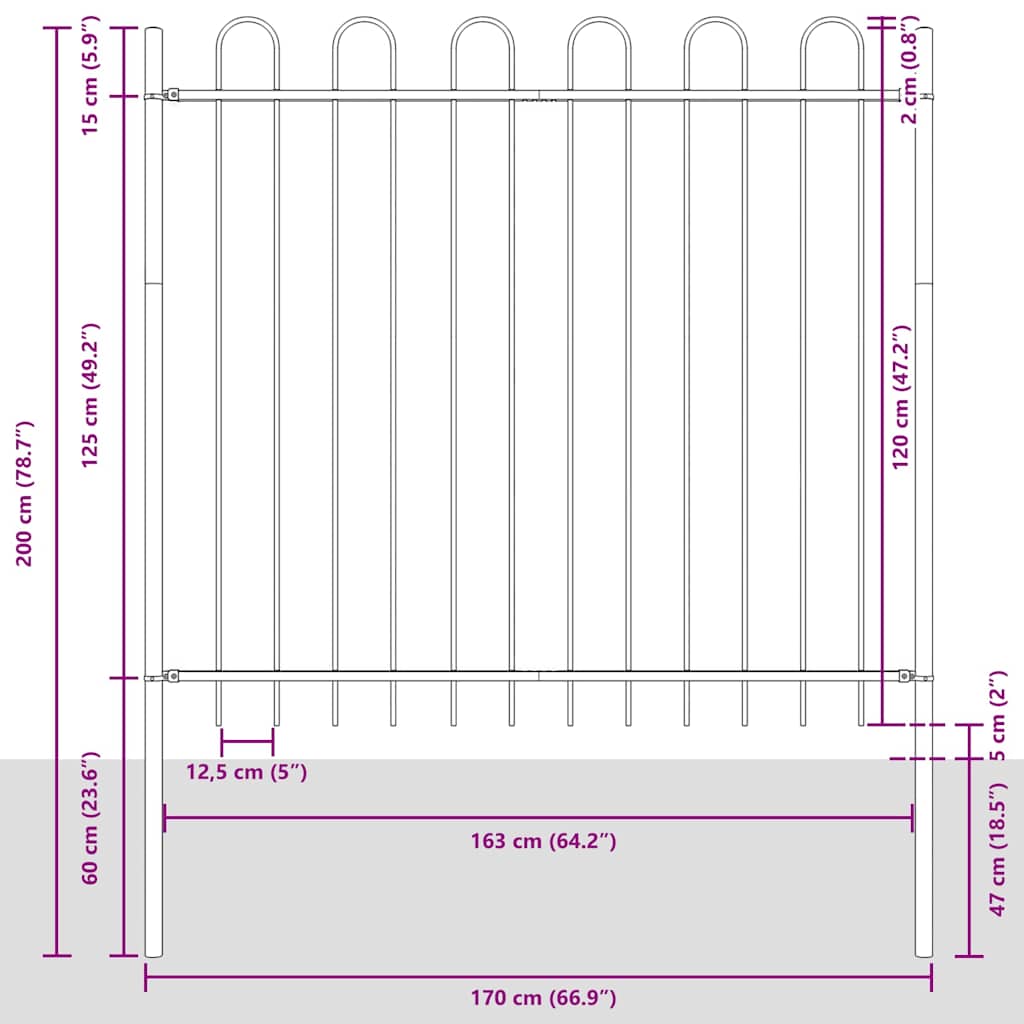 Havehegn BOXTEL 8 stk. 13,6 x 1,5 m Pulverlakeret stål Grå