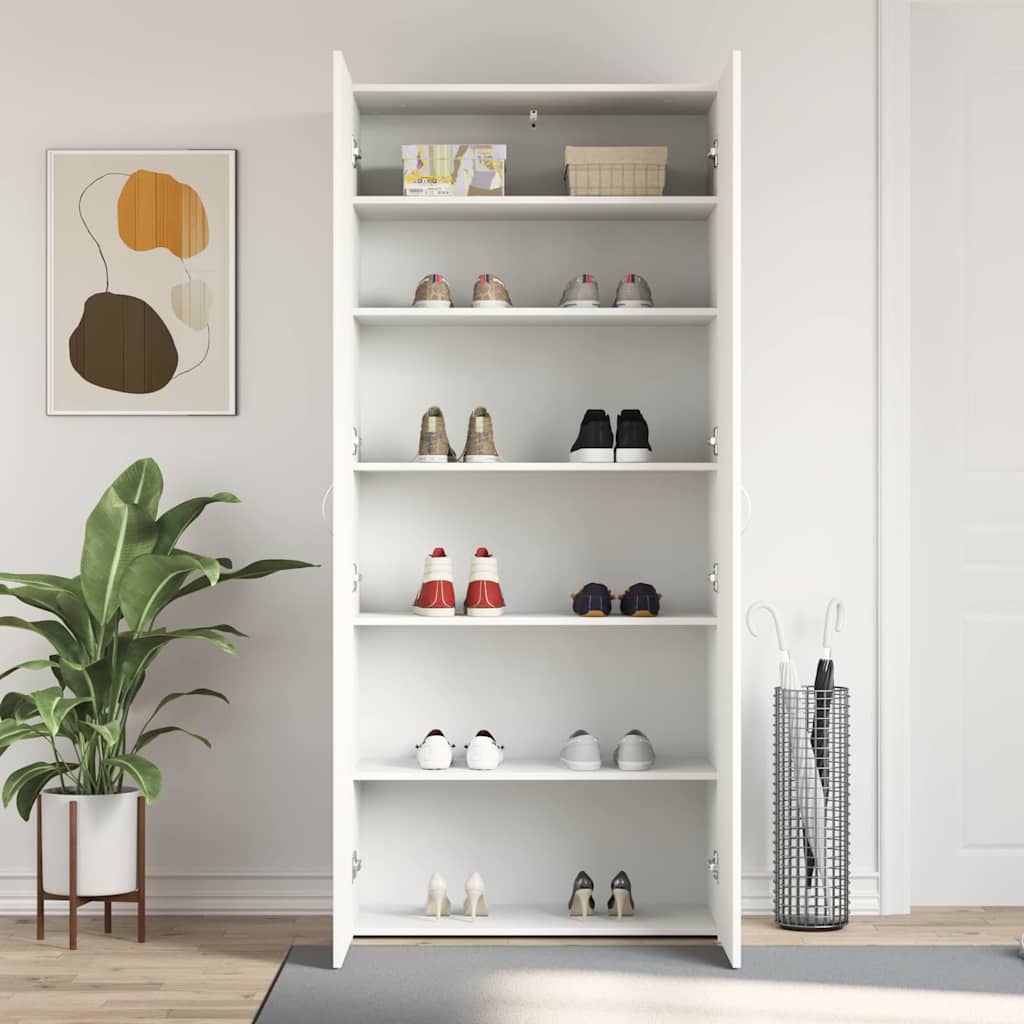 Sko skab med hylde Hvid 80 x 35.5 x 180 cm Konstrueret træ