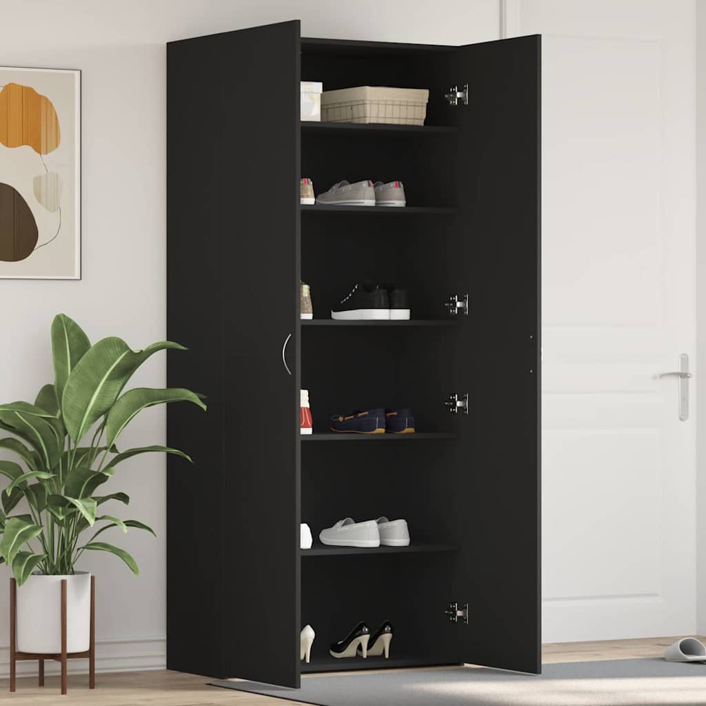 Sko skab med hylde Sort 80 x 35.5 x 180 cm Konstrueret træ