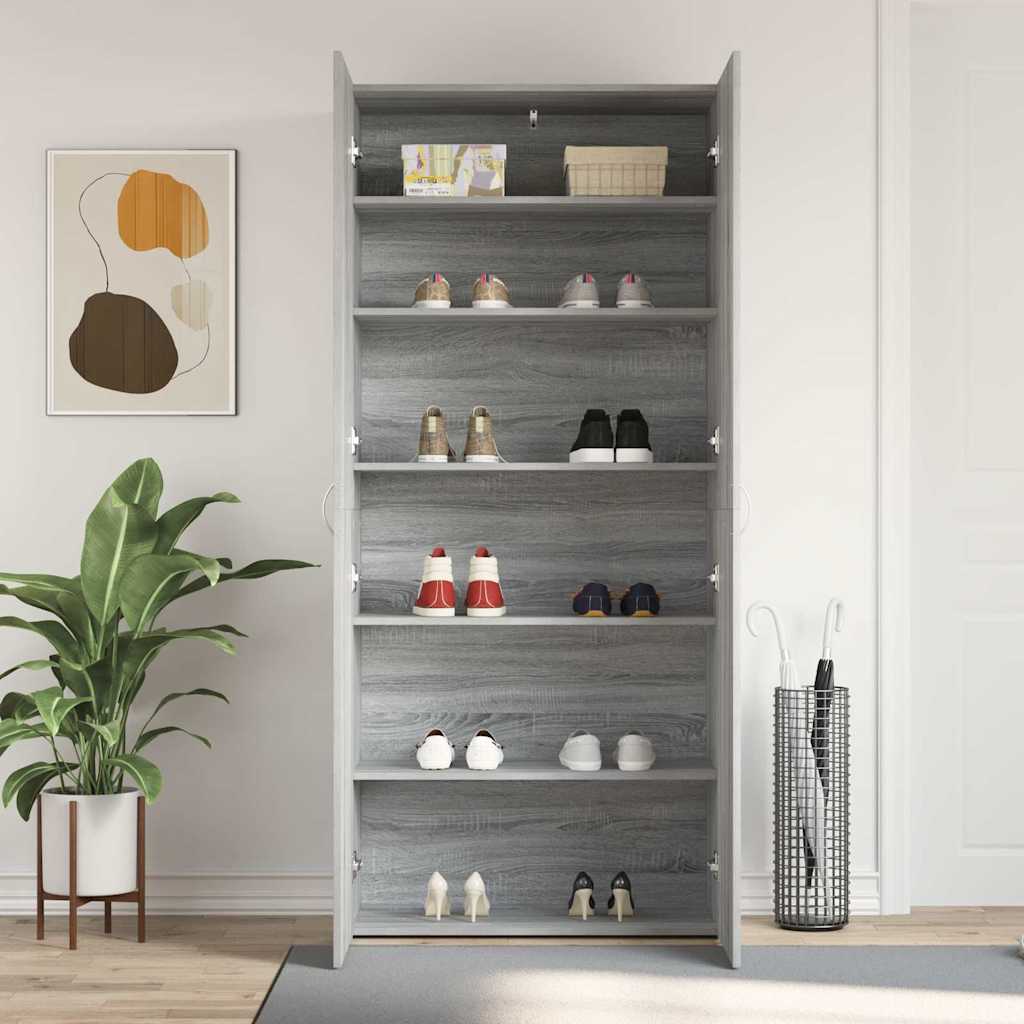 Sko skab med hylde Grå 80 x 35.5 x 180 cm Konstrueret træ