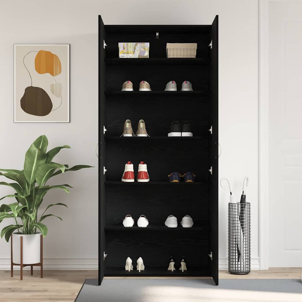 Sko skab med hylde Sort 80 x 35.5 x 180 cm Konstrueret træ
