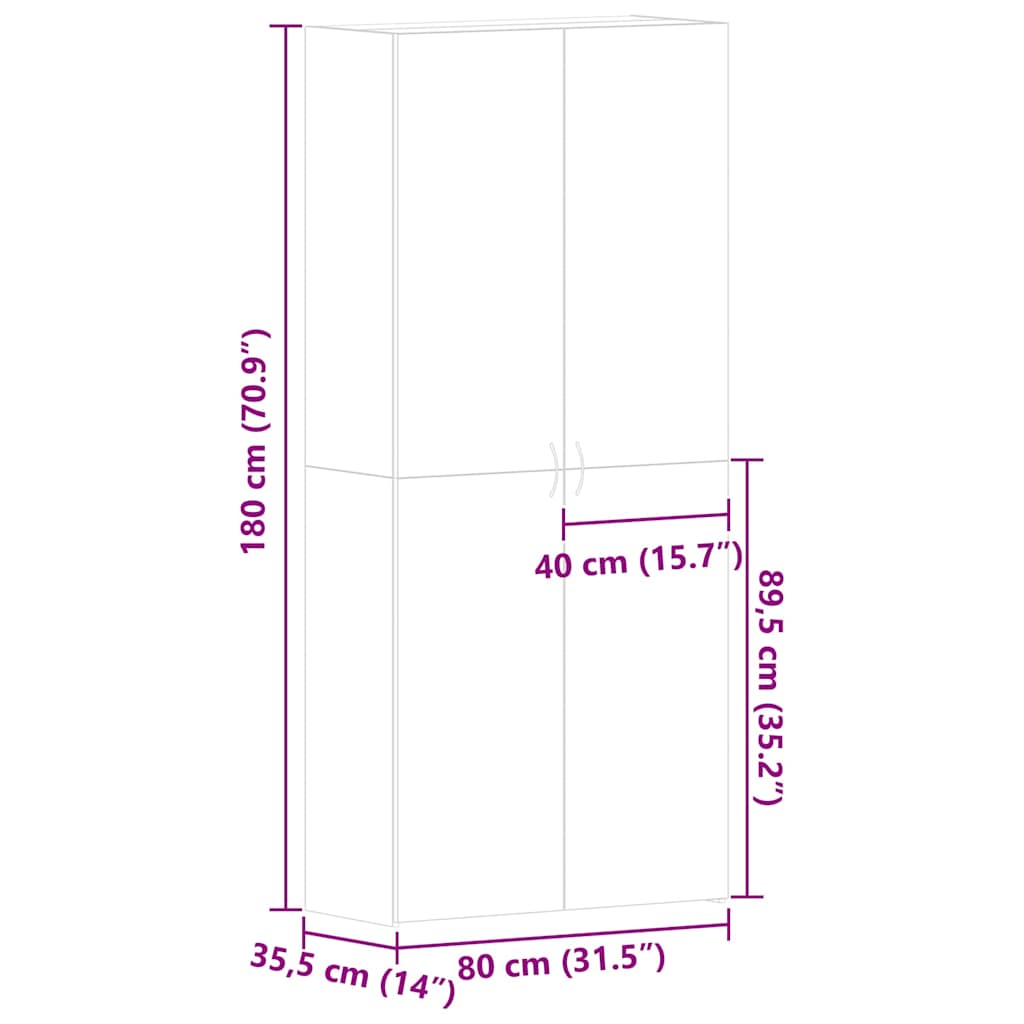 Sko skab med hylde Sort 80 x 35.5 x 180 cm Konstrueret træ